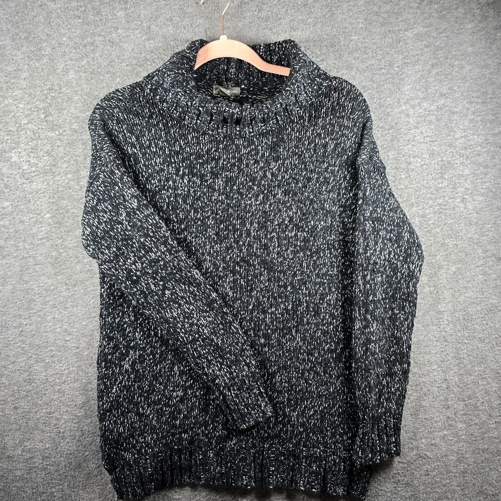 Eddie‎ Bauer Sweater Women M Long Turtleneck Black White Oversize Heavy Weight